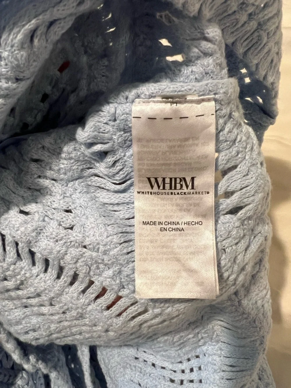 WHBM White House Black Market Blue Crochet Top Puff Sleeve Open Knit Cottagecore - Picture 13 of 14